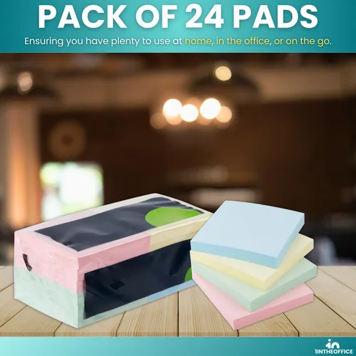 Miniatura 7 de 1InTheOffice Notas adhesivas pastel de 3 x 3, bloc de notas adhesivas, blocs de notas autoadhesivas, colores surtidos, 100 hojas, 24