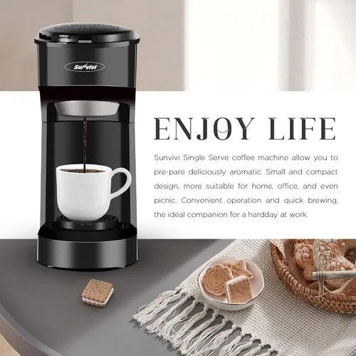 Miniatura 9 de Cafetera individual K Cup para café en cápsulas y molido, filtro permanente, café con tanque de 6-14 onzas botón de una pulsación, negra Negro