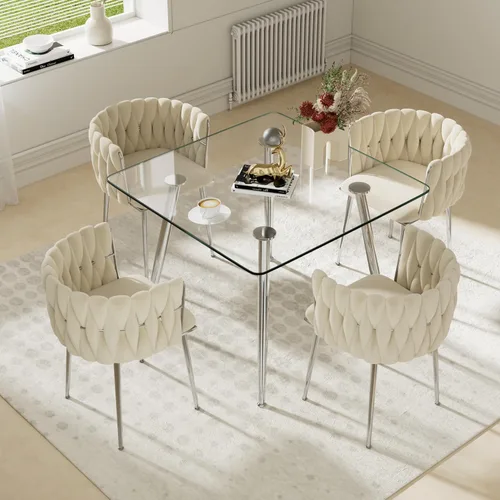 Miniatura 2 de Juego de mesa de comedor de cristal plateado para 2, juego de mesa cuadrada de lujo moderno de 36 pulgadas, juego de mesa de cocina minimalista de 3