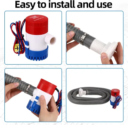 Miniatura 3 de Gisafai Bomba de sentina de 12 V sumergible para barco eléctrico de bajo ruido, bomba de agua automática no automática para barco, tanque de agua