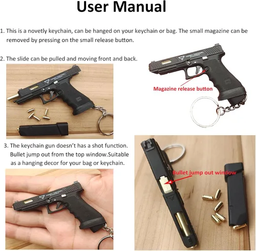 Miniatura 6 de Mini llavero de pistola, llavero con forma de pistola, llavero táctico pequeño regalo modelo de pistola, llaveros geniales para hombres