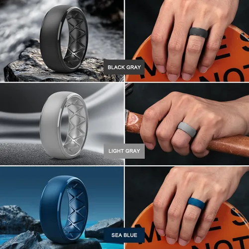 Miniatura 86 de Egnaro Anillos de boda de silicona para hombre: 1/4/6/7 Multipack de anillos de boda de goma con arco interior Diseño ergonómico transpirable