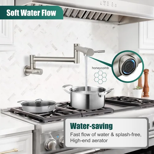 Miniatura 5 de Heyalan Pot Filler - Llenador de ollas de 19 pulgadas para montaje en pared, plegable, extensible, grifo de cocina/restaurante de acero inoxidable