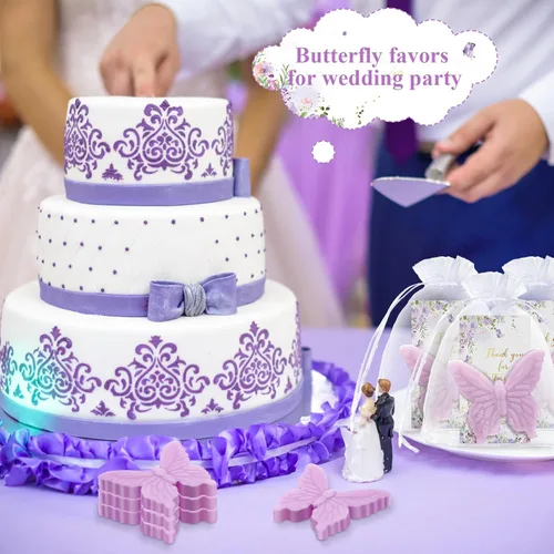 Miniatura 5 de Dunzy Juego de 50 recuerdos de fiesta de bienvenida de bebé con temática de mariposa para invitados, regalos de jabón de mariposa con tarjeta