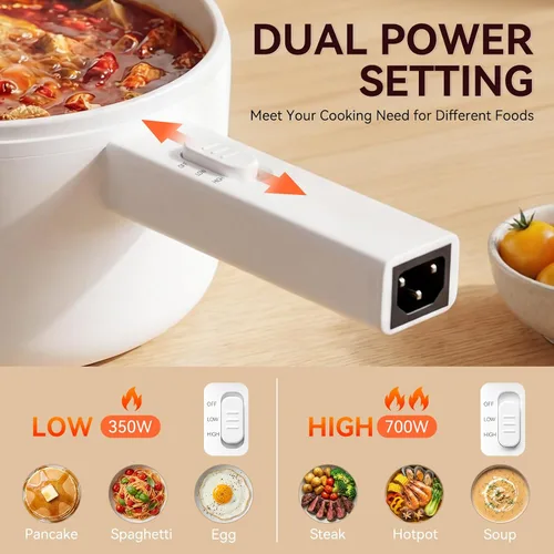 Miniatura 4 de Olla caliente eléctrica, mini olla caliente de 1.5 L, olla portátil antiadherente esmaltada de cerámica, olla eléctrica para carne, huevo, arroz