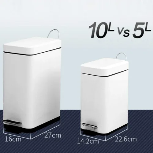 Miniatura 4 de Cesta de basura para el hogar, con pedales, para cocina, rectangular, para dormitorio, 5 litros, 10 litros, color blanco, tamaño 5 litros