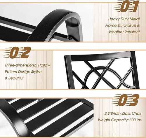 Miniatura 6 de SOLAURA 2 sillas de hierro forjado para patio de 300 libras, sillas de comedor de metal para exteriores, sillas de bistró apilables con reposabrazos