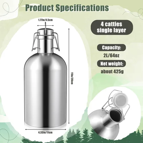 Miniatura 2 de Maxdot Cultivador de cerveza de acero inoxidable de 64 onzas, a prueba de fugas, de una sola pared, 1/2 galón, cultivadores de cerveza de vidrio
