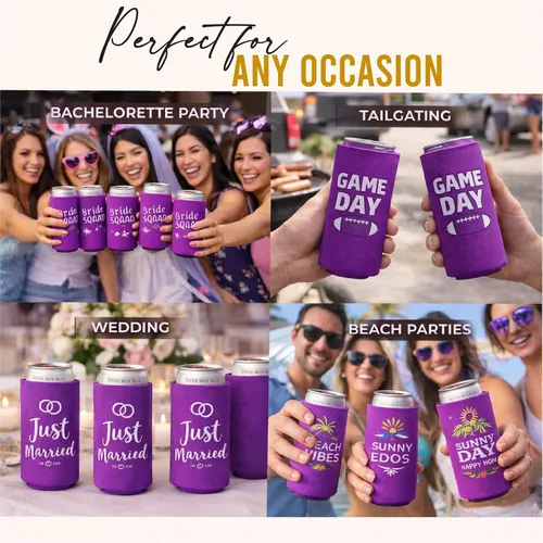 Miniatura 6 de Paquete de 12 fundas delgadas para enfriar latas, aislantes plegables de neopreno en blanco de 12 onzas, enfriadores de bebidas delgados para Surtido