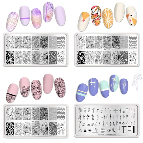 Miniatura 5 de Born Pretty Juego de placas de estampado de uñas, flores a cuadros, hojas, encaje, placas de imagen de arte de uñas de primavera a invierno, kit