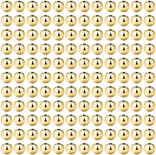 200 cuentas espaciadoras redondas lisas doradas, latón chapado en oro, resistente al deslustre, sin costuras, sueltas para hacer pulseras y joyas