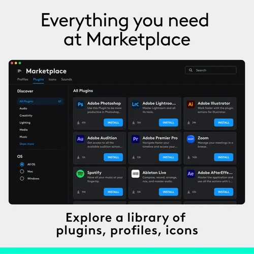 Miniatura 8 de Logitech MX Creative Console, 9 teclas LCD personalizables, accesorios Stream Deck, dial de control para diseño gráfico, Adobe, Zoom, Spotify