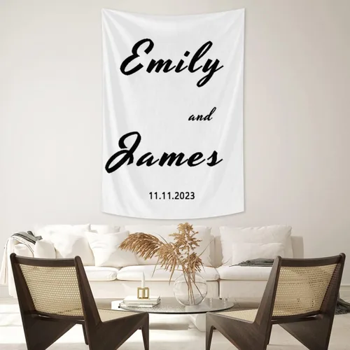 Miniatura 21 de Tapiz de boda personalizable con nombre y foto, colgante de pared personalizado para boda, tapiz de pared personalizado, decoración del hogar, tapiz