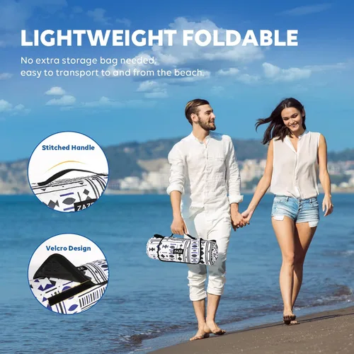 Miniatura 6 de ZAZE Mantas de picnic para playa con estacas, gruesa de 3 capas, impermeable, a prueba de arena, alfombra de gran tamaño de 80 x 80, plegable, extra