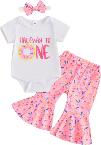 Miniatura 51 de Conjunto de ropa de cumpleaños para bebé niña pequeña, camiseta de manga larga, pantalones de campana, diadema
