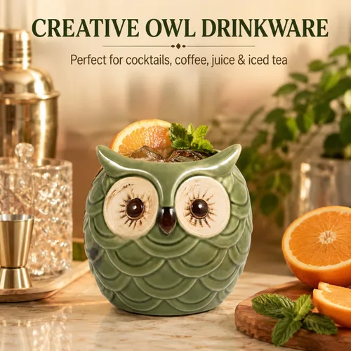 Miniatura 4 de HOMSFOU Vaso de cóctel de búho de 2.91 x 2.75 x 3.81 pulgadas, diseño creativo de búho, taza de vino para decoración de mesa y regalo del hogar