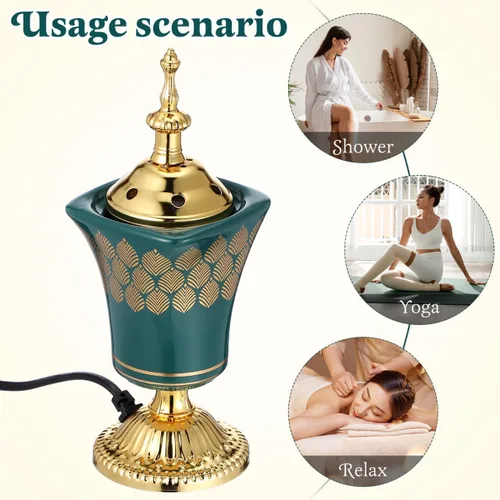 Miniatura 4 de Cabilock Quemador eléctrico para horno, quemador de incienso eléctrico de metal para Oud, incienso y resina, soporte de buhoor árabe sin llama
