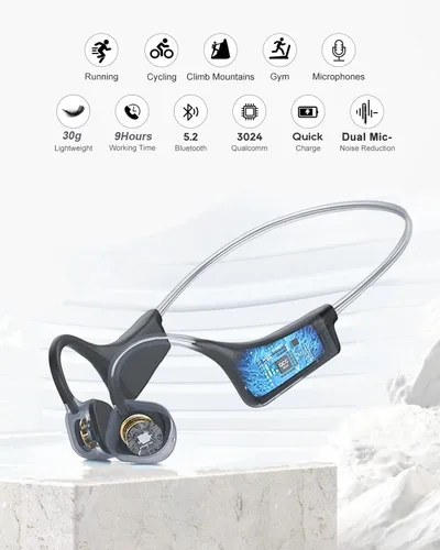 Miniatura 8 de Auriculares de Conducción Ósea YouthWhisper IP67 Impermeables Inalámbricos Bluetooth 5.2 con Auriculares de Silicona Suave para Negro