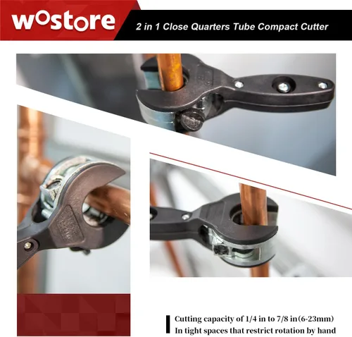 Miniatura 3 de Wostore Cortador de tubos de trinquete, 1/4"-7/8" OD (0.236-0.906 in) 2 en 1 con hoja de repuesto, agarre ergonómico para tubos de metal blando