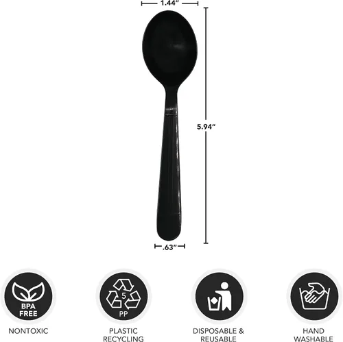 Miniatura 4 de Party Essentials Juegos de utensilios de plástico negro envueltos individualmente/paquetes de cubiertos resistentes, cuchara de sopa, 100