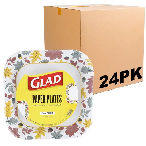 Miniatura 8 de Glad - Platos desechables cuadrados de papel, patrón de follaje otoñal - Platos decorativos fuertes, resistentes, a prueba de remojo y aptos
