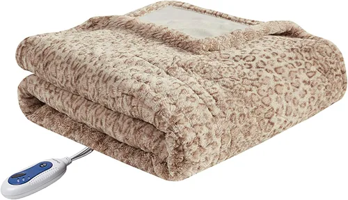 Miniatura 19 de Beautyrest Zuri - Poncho manta eléctrica reversible de piel sintética de leopardo de las nieves a visón, ponible, apagado automático, prácticamente