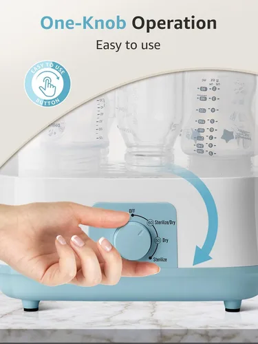 Miniatura 4 de Grownsy Esterilizador y secador de biberones ajustable 4 en 1 de gran capacidad, capacidad para 8 biberones, esterilizador eléctrico de vapor