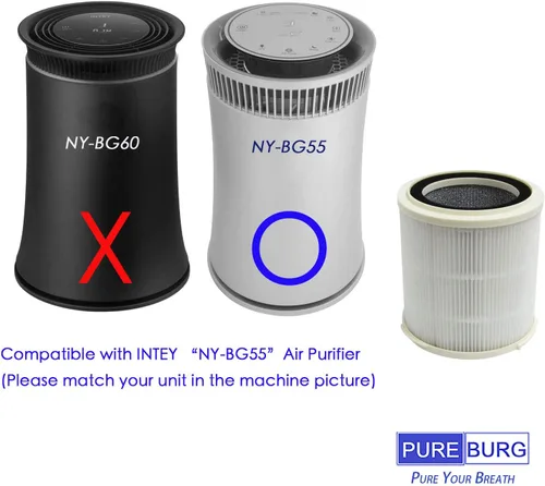 Miniatura 2 de PUREBURG Filtro de repuesto compatible con purificador de aire INTEY NY-BG55, 1 paquete H13 HEPA de 4 etapas de filtración de carbón activado
