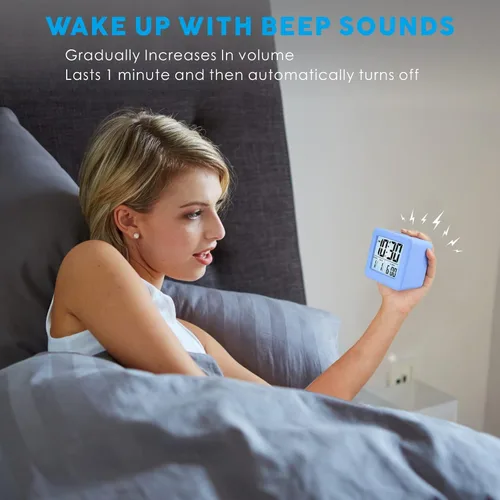 Miniatura 4 de Plumeet Reloj despertador digital para niños con repetición y luz nocturna blanca, reloj despertador de viaje de fácil configuración, hora, fecha