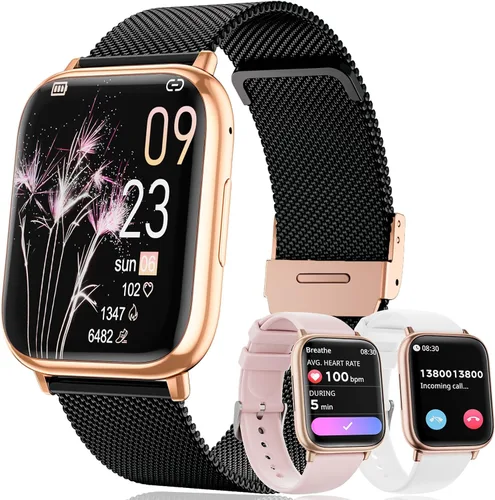 Reloj inteligente para mujer, reloj de fitness de 1.83 pulgadas con presión arterial, llamadas/mensajes, seguimiento de ciclo femenino, frecuencia