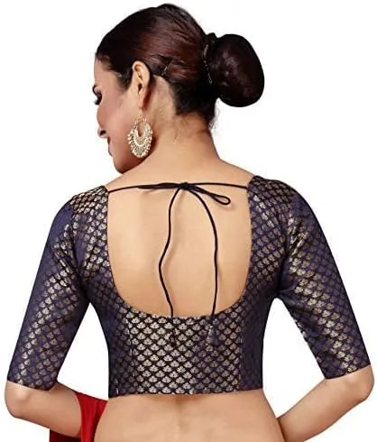 Miniatura 3 de Indian Hawker Blusa para mujer de Bollywood con brocado de poliéster, estilo sari y mangas coderas