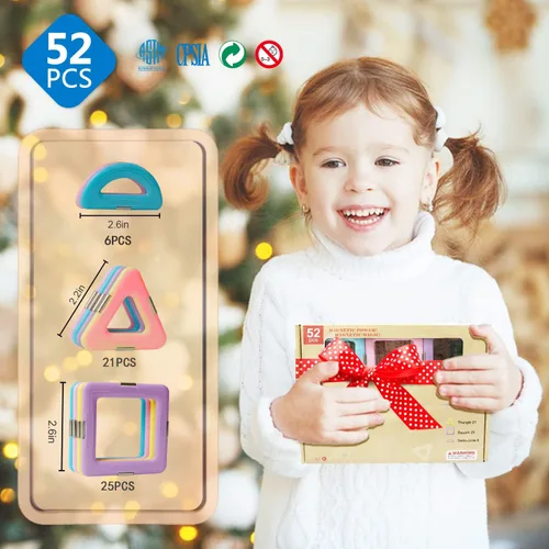 Miniatura 8 de MAGBLOCK Juguetes para niñas pequeñas, azulejos magnéticos, 52 piezas, regalos de cumpleaños para niñas, bloques de construcción magnéticos