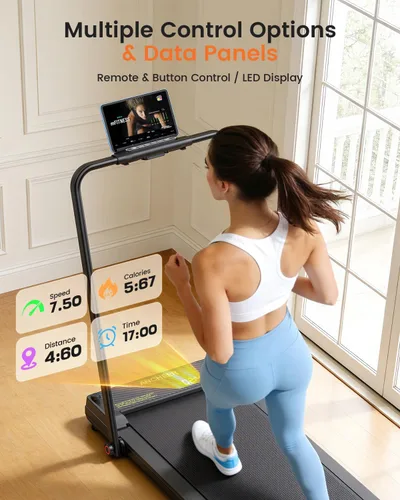 Miniatura 4 de Cinta de correr con masaje de pies/masaje por vibración, caminadora con inclinación, almohadilla para caminar plegable con barra de asa, cintas
