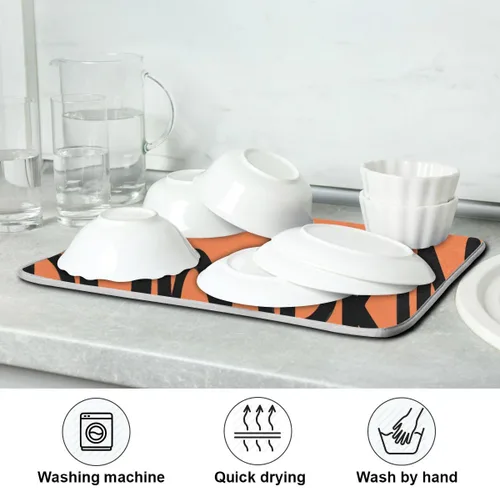 Miniatura 7 de Tapete de secado de platos naranja Hello Pumpkin para cocina, otoño, cosecha, tapete de secado de microfibra, absorbente y reversible, tapete grande