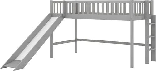 Miniatura 9 de Harper & Bright Designs Cama alta baja con tobogán para niños, cama individual tipo loft de madera para niños, niñas, niños, no necesita somier, gris