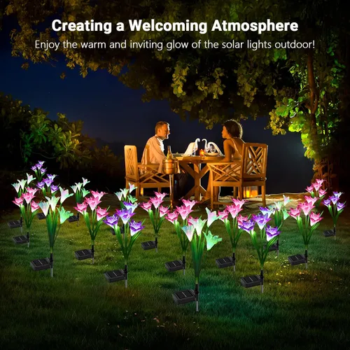 Miniatura 7 de WdtPro Luces solares decorativas para exteriores, paquete de 10 unidades, luces solares impermeables para jardín con 40 flores de lirio, luces