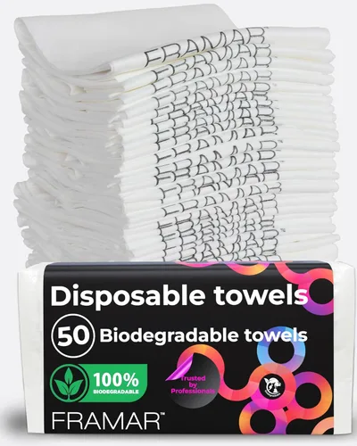 FRAMAR Toallas biodegradables para peluqueros – Toallas de pelo para mujer, toalla desechable, toalla de salón, para spa, peluquería, gimnasio,
