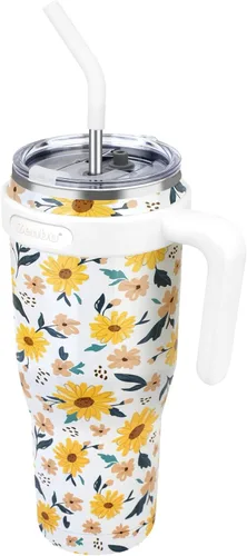 Miniatura 9 de Zenbo Vaso térmico de 50 onzas con asa y tapa con popote, vasos aislados de acero inoxidable, mantiene las bebidas frías hasta 34 horas, cabe