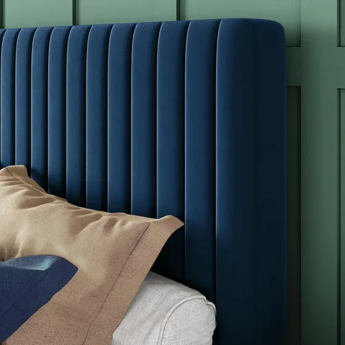 Miniatura 4 de Allewie - Base de cama tamaño King con cabecera acolchada tapizada en terciopelo y diseño acanalado vertical ajustable; plataforma de cama con base