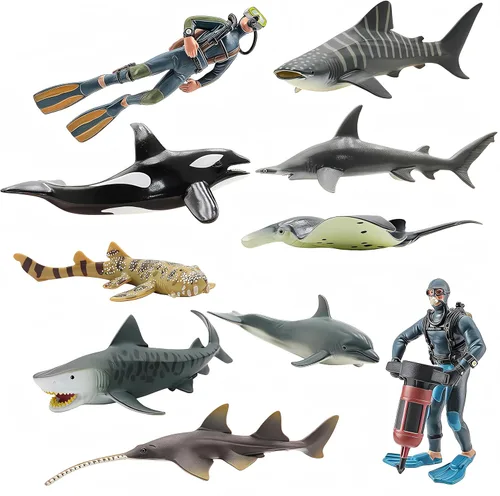 Miniatura 7 de Gemini&Genius 10 juguetes de tiburón, 5-6 pulgadas, animales marinos del océano, juguetes para tina, juego de figuras realistas de tiburón