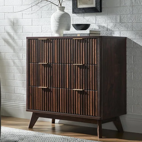 Miniatura 31 de T4TREAM Cómoda acanalada de 3 cajones, cómoda moderna de 32 pulgadas de alto, diseño de perfil curvo, organizador de cajones de madera para Aliso