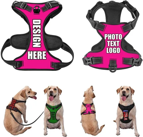 Miniatura 39 de Arnés para perro personalizado con nombre y número de teléfono, chaleco personalizado para perro, arnés reflectante ajustable para mascotas, beige, S