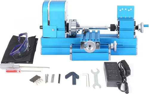 Miniatura 2 de Mini máquina universal de torno de metal motorizada herramienta de bricolaje para trabajar la madera de sobremesa para hobby ciencia, educación