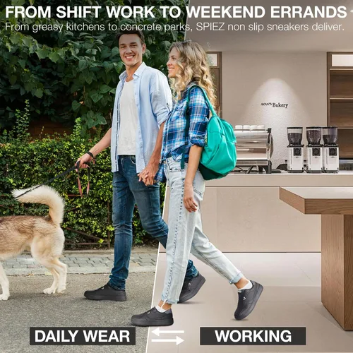 Miniatura 6 de SPIEZ Zapatos de trabajo antideslizantes para hombres y mujeres, zapatos de servicio de alimentos antideslizantes y resistentes al aceite, zapatos