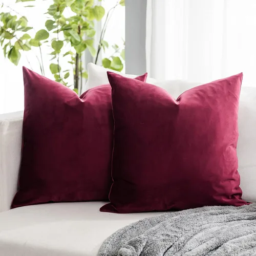 Miniatura 39 de Juego de 2 fundas de almohada decorativas de terciopelo de 14 x 14 pulgadas con cremallera, fundas de cojín cuadradas suaves y lisas de lujo
