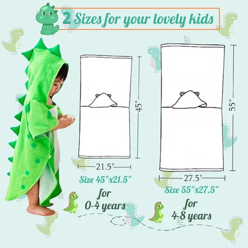 Miniatura 4 de Toalla de baño de algodón suave Toalla de playa para niños 0-8 años Dinosaurio verde