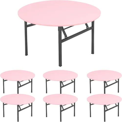 Miniatura 12 de Fivenl Paquete de 6 manteles de elastano para mesas redondas de 5 pies, manteles redondos elásticos ajustables lavables con borde elástico