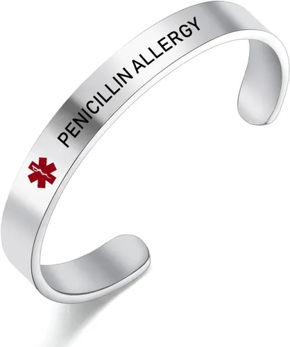 Miniatura 14 de LoEnMe Jewelry Pulseras de alerta médica personalizadas para hombres y mujeres, personalizable, grabado gratuito, acero inoxidable, pulsera