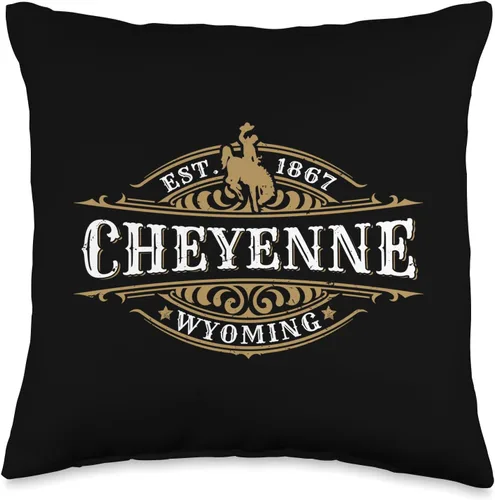 KAEDAM Graphic Art: Cheyenne Wyoming Gifts Cheyenne Wyoming - Almohada de recuerdo con diseño de vaquero occidental, 16 x 16 pulgadas, multicolor