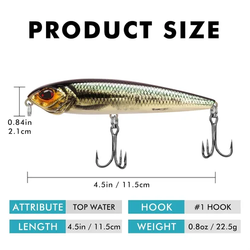 Miniatura 6 de TRUSCEND PoPobait con ganchos BKK, señuelos de pesca para lubina, lucio, lucio, perca almizclada, señuelo flotante para agua dulce o salada